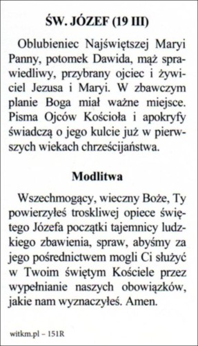 Obrazek św. Józef Oblubieniec. MODLITWA: Wszechmogący, wieczny Boże, Ty powierzyłeś troskliwej... - ! - 07661