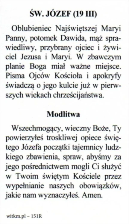 Obrazek św. Józef Oblubieniec. MODLITWA: Wszechmogący, wieczny Boże, Ty powierzyłeś troskliwej... - ! - 07661