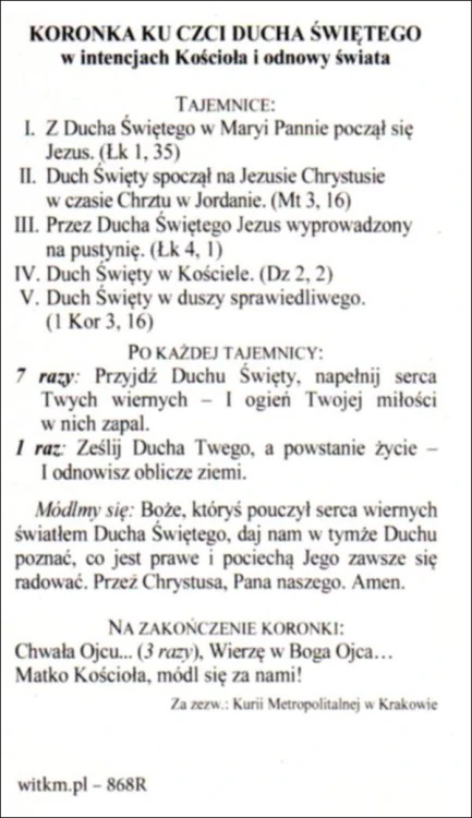 Obrazek Duch Święty. Koronka ku czci Ducha Świętego w intencjach Kościoła i odnowy świata - 07658