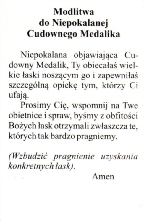 Obrazek laminowany Matka Boża Niepokalana. Modlitwa do Niepokalanej Cudownego Medalika - 07577