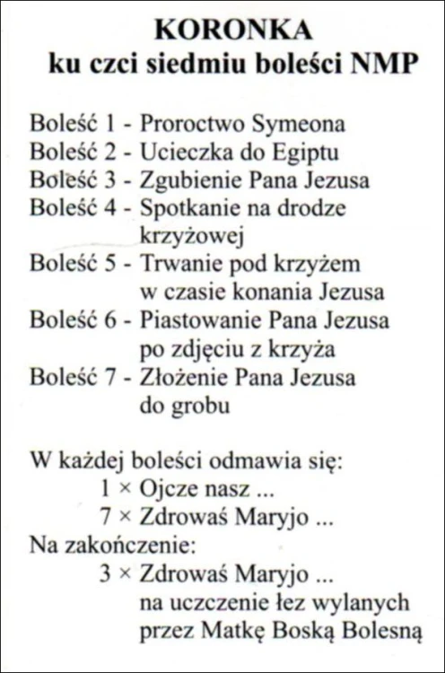Obrazek laminowany Koronka ku czci siedmiu boleści NMP - 07576