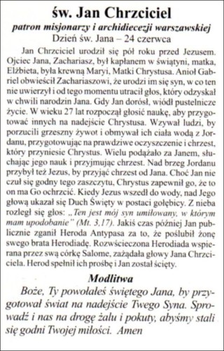 Obrazek laminowany św. Jan Chrzciciel. Biografia + modlitwa - 07567