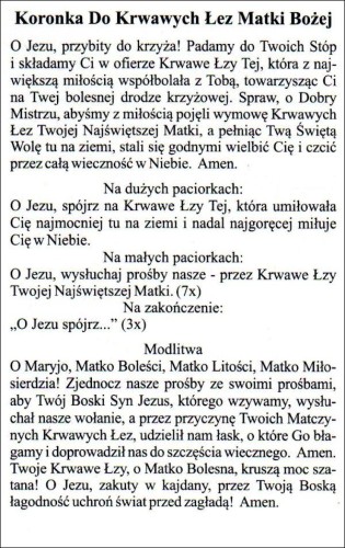 Obrazek laminowany Koronka do Krwawych Łez Matki Bożej - 07546
