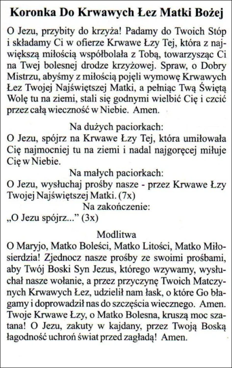 Obrazek laminowany Koronka do Krwawych Łez Matki Bożej - 07546