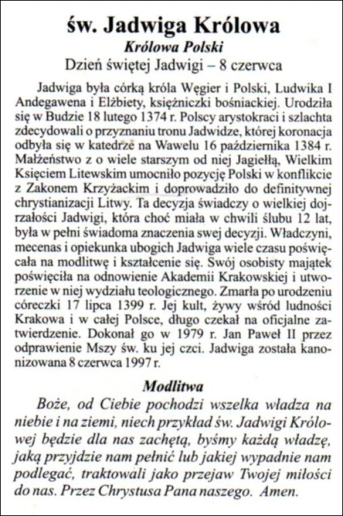 Obrazek laminowany św. Jadwiga Królowa. Królowa Polski - 07502