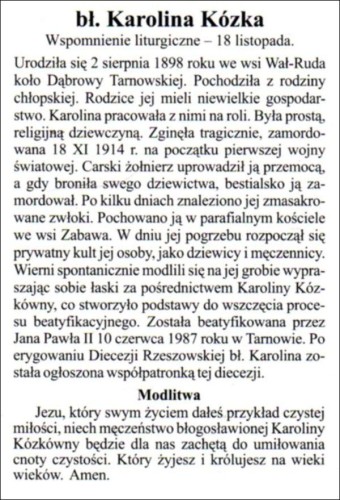 Obrazek laminowany bł. Karolina Kózka. Biografia, modlitwa - 07484