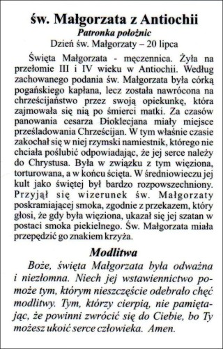 Obrazek laminowany św. Małgorzata z Antiochii. Patronka położnic - 07469
