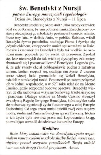 Obrazek laminowany św. Benedykt z Nursji. Patron Europy, nauczycieli i speleologów - 07383