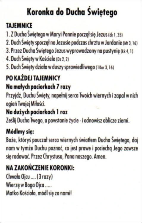 Obrazek laminowany Duch Święty. Koronka do Ducha Świętego - 07344