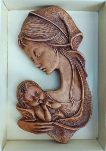 Relief gipsowy Matka Boża z Dzieciątkiem 7,5x13cm (wycinana) - 07274