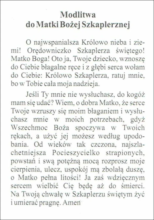 Obrazek Matka Boża Szkaplerzna. Modlitwa do Matki Bożej Szkaplerznej - 07174