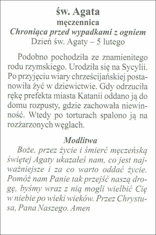 Obrazek św. Agata męczennica, chroniąca przed wypadkami z ogniem - 07171