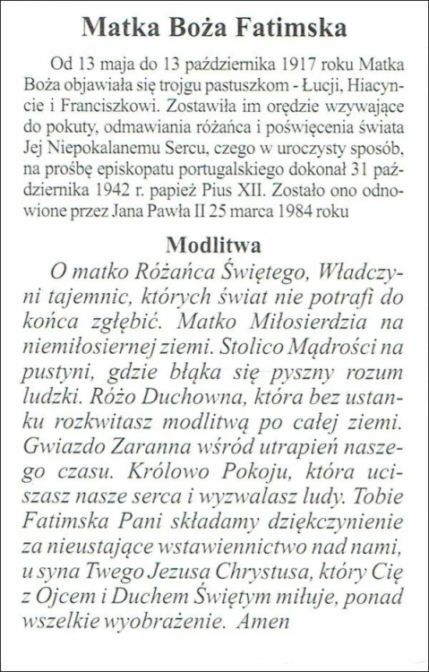 Obrazek Matka Boża Fatimska. Modlitwa - 07157