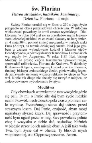 Obrazek św. Florian. Patron strażaków, hutników, kominiarzy - 07144
