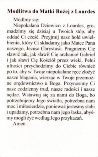 Obrazek laminowany Matka Boża z Lourdes. Modlitwa do MB z Lourdes - 07143