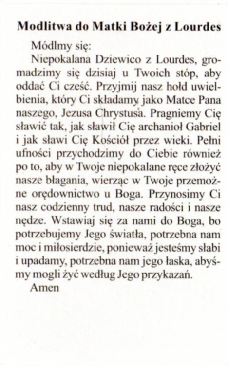 Obrazek laminowany Matka Boża z Lourdes. Modlitwa do MB z Lourdes - 07143
