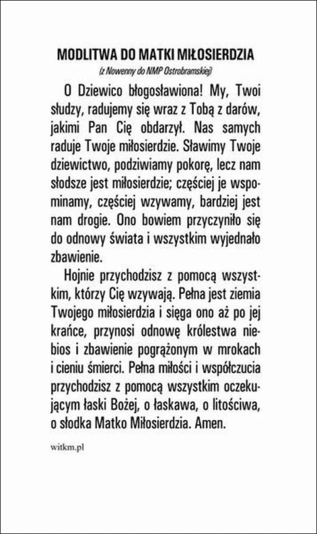 Obrazek Matka Boża Ostrobramska. MODLITWA O Dziewico błogosławiona! My, Twoi słudzy... - ! - 06188