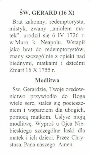 Obrazek św. Gerard Majella. Opiekun matek. MODLITWA: Św. Gerardzie, Twoje orędownictwo... - ! - 06146