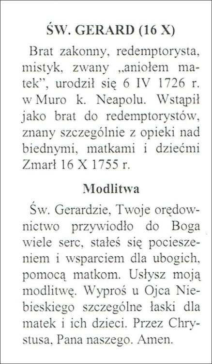 Obrazek św. Gerard Majella. Opiekun matek. MODLITWA: Św. Gerardzie, Twoje orędownictwo... - ! - 06146