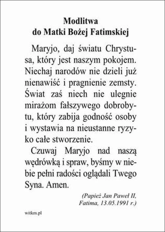 Obrazek Matka Boża Fatimska. MODLITWA: Maryjo, daj światu Chrystusa, który jest ... - ! - 06143