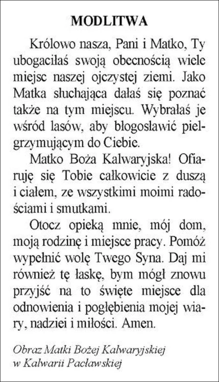 Obrazek Matka Boża Kalwaryjska (Pacławska). MODLITWA: Królowo nasza, Pani i Matko,... - ! - 06134