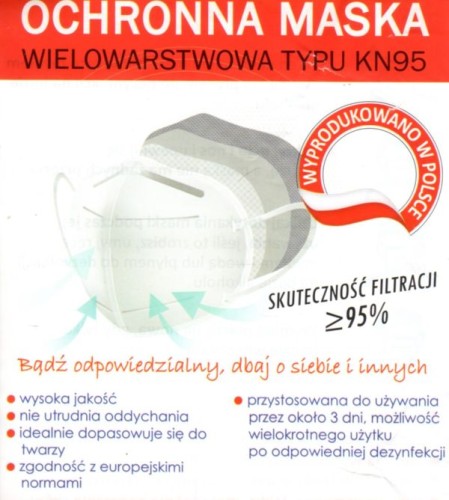 Maseczka maska biała KN95 FFP2 wielorazowa vv - 06003