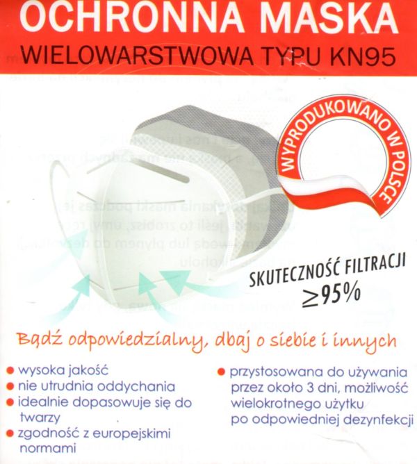 Maseczka maska biała KN95 FFP2 wielorazowa vv - 06003