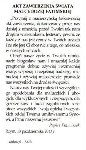 Obrazek Matka Boża Fatimska. MODLITWA Maryjo, daj światu Chrystusa, który jest... - ! - 05949