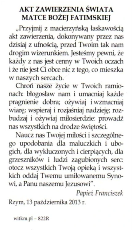 Obrazek Matka Boża Fatimska. MODLITWA Maryjo, daj światu Chrystusa, który jest... - ! - 05949