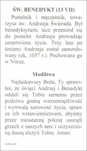 Obrazek św. Benedykt. MODLITWA: Najłaskawszy Boże, Ty sprawiłeś, że święci Andrzej... - ! - 05933