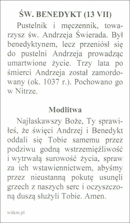 Obrazek św. Benedykt. MODLITWA: Najłaskawszy Boże, Ty sprawiłeś, że święci Andrzej... - ! - 05933