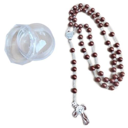 Różaniec kulka perła BRĄZOWA *8mm łącznik Św. Benedykt W PUDEŁKU (łącznik włoski) - 05638