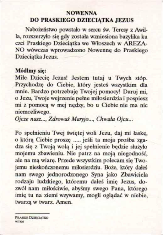 Pocztówka Praskie Dzieciątko Jezus. Nowenna do Praskiego Dzieciątka Jezus - 04348