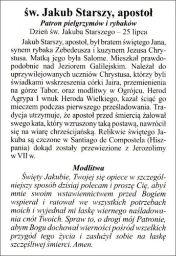 Obrazek św. Jakub Apostoł (Starszy) Św. Jakub Starszy apostoł, patron piegrzymów i rybaków - 04240