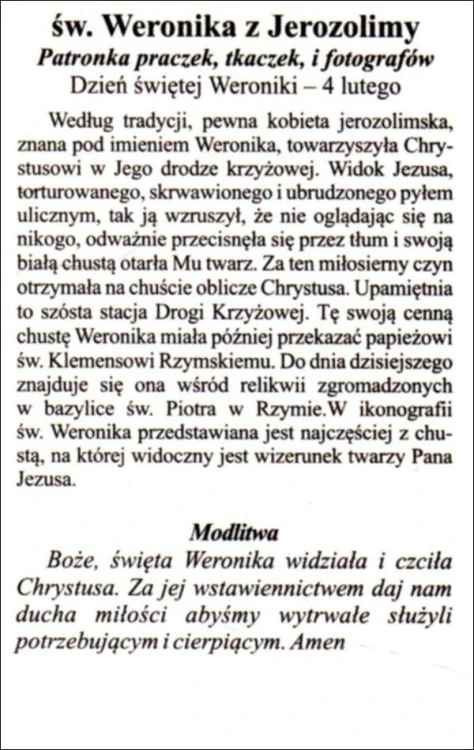 Obrazek św. Weronika. Patronka praczek, tkaczek i fotografów - 04231