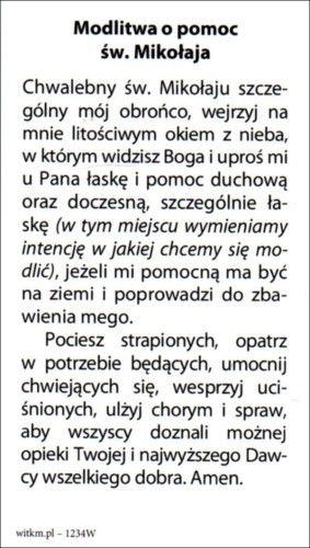 Obrazek św. Mikołaj. Modlitwa o pomoc św. Mikołaja - 04100