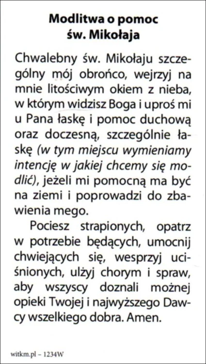 Obrazek św. Mikołaj. Modlitwa o pomoc św. Mikołaja - 04100