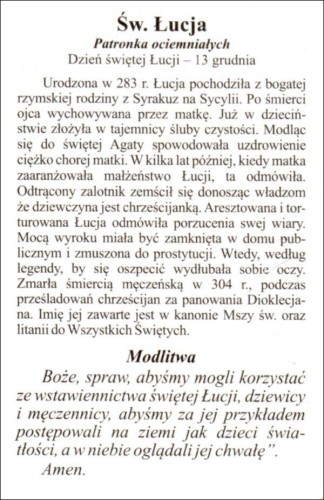 Obrazek św. Łucja. Patronka ociemniałych - 04030