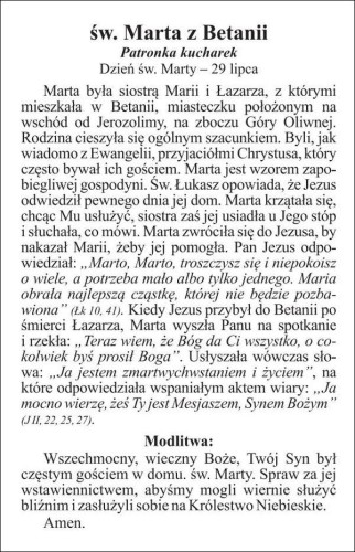 Obrazek Marta z Betanii. Patronka kucharek - 03953