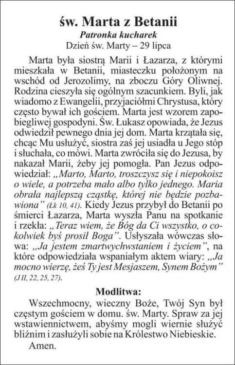 Obrazek Marta z Betanii. Patronka kucharek - 03953