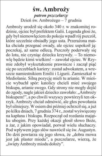 Obrazek św. Ambroży patron pszczelarzy. Biografia - 03542