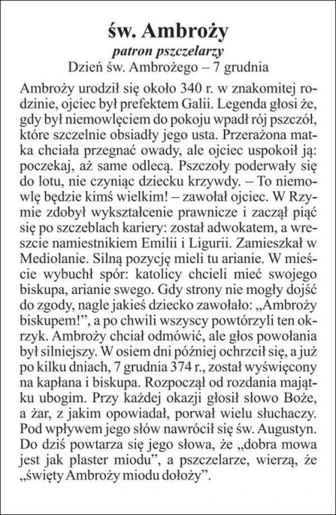 Obrazek św. Ambroży patron pszczelarzy. Biografia - 03542