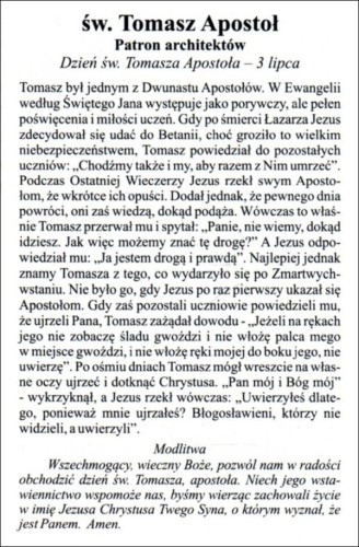Obrazek św. Tomasz Apostoł. Patron architektów - 03461