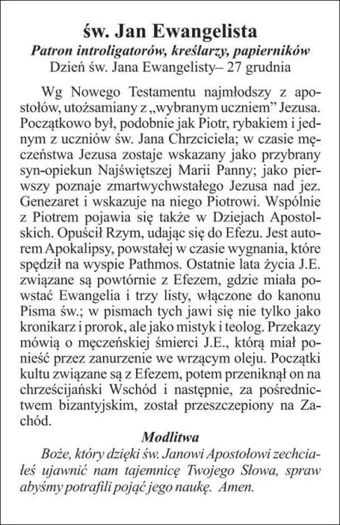 Obrazek św. Jan Ewangelista. Patron introligatorów, kreślarzy, papierników - 03445