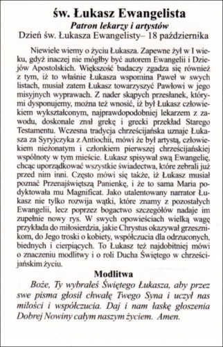 Obrazek św. Łukasz Ewangelista. Patron lekarzy i artystów. Dzień św. Łukasza - 03440