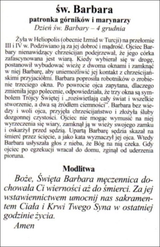 Obrazek św. Barbara. Św Barbara patronka górników i marynarzy + modlitwa - 03381