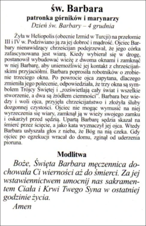 Obrazek św. Barbara. Św Barbara patronka górników i marynarzy + modlitwa - 03381
