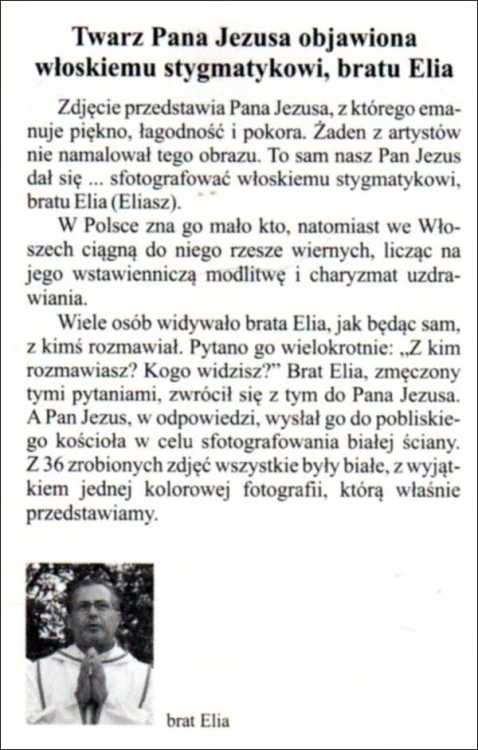 Obrazek Jezus. Twarz Pana Jezusa objawiona bratu Elia - 03379