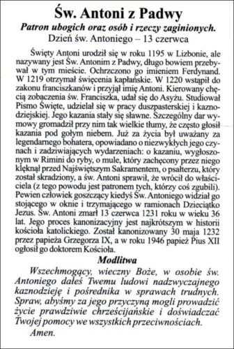 Obrazek św. Antoni. Patron ubogich oraz osób i rzeczy zaginionych - 03357