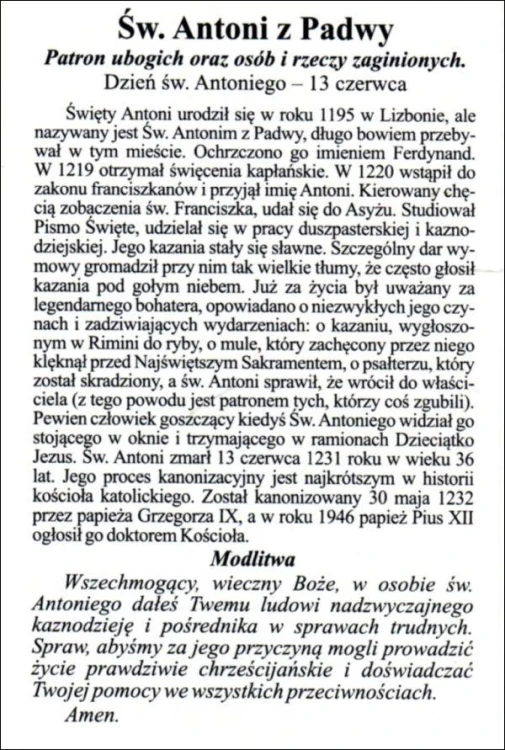 Obrazek św. Antoni. Patron ubogich oraz osób i rzeczy zaginionych - 03357